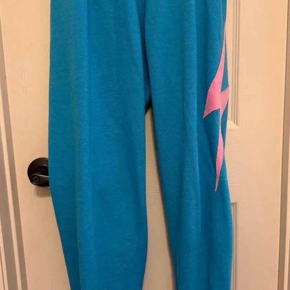 Aviator Nation Blue and Pink Lightning Bolt Sweatpants